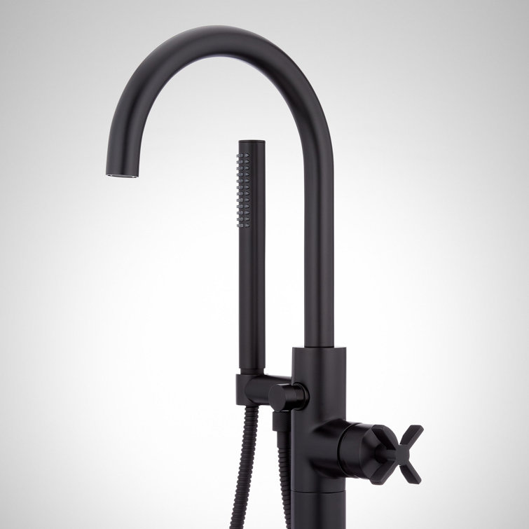 Matte Black Modern Freestanding Tub Faucet with Hand Shower
