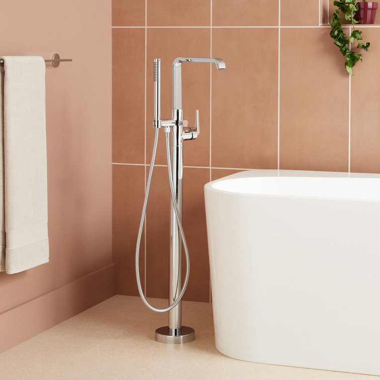 Chrome Floor Mounted Bathtub Faucet with Hand Shower