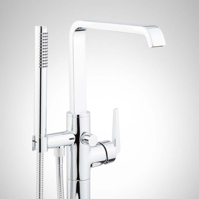 Chrome Floor Mounted Bathtub Faucet with Hand Shower