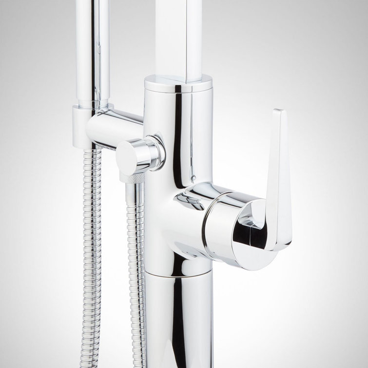 Chrome Floor Mounted Bathtub Faucet with Hand Shower