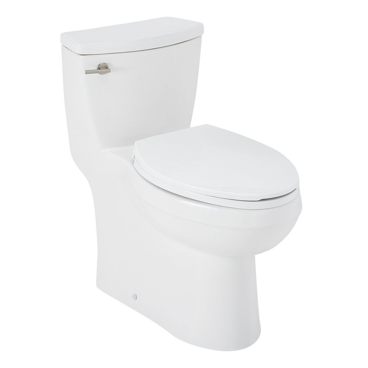 White Vitreous China Elongated One-Piece Toilet with Brushed Nickel Lever