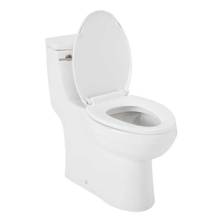 White Vitreous China Elongated One-Piece Toilet with Brushed Nickel Lever