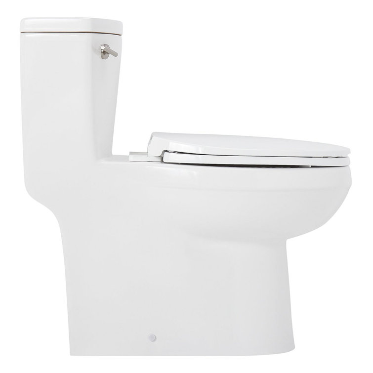 White Vitreous China Elongated One-Piece Toilet with Brushed Nickel Lever