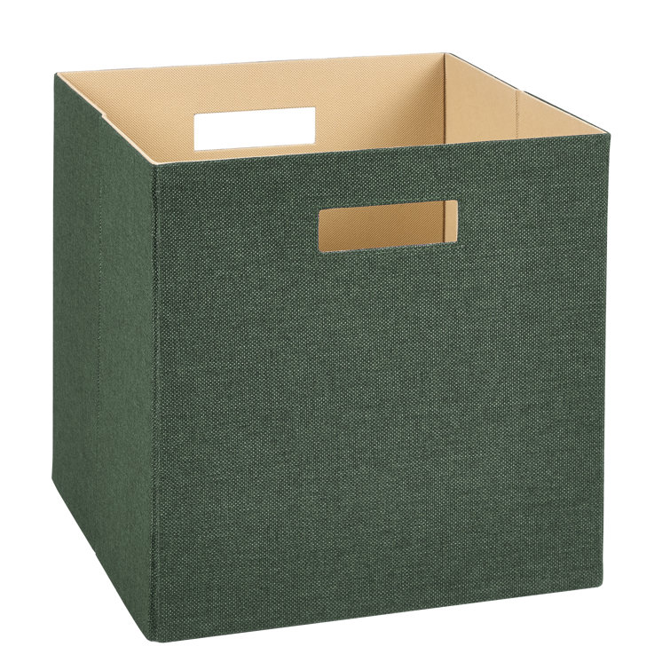 Green Fabric Cube Storage Bin with Handles