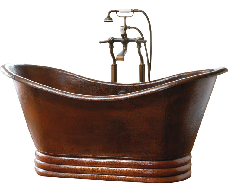 60" Antique Copper Pedestal Soaking Bathtub