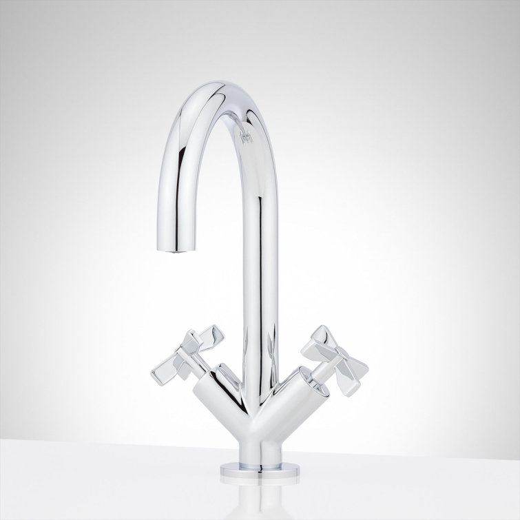 Chrome High Arc Gooseneck Bathroom Faucet with Cross Handles
