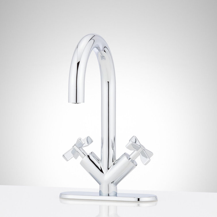 Chrome High Arc Gooseneck Bathroom Faucet with Cross Handles