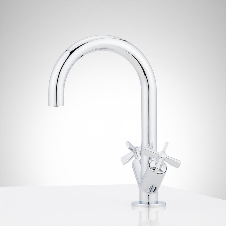 Chrome High Arc Gooseneck Bathroom Faucet with Cross Handles