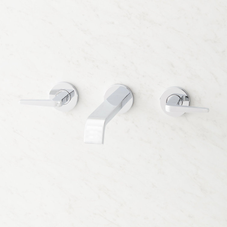 Chrome Wall Mounted Widespread Bathroom Faucet with Lever Handles