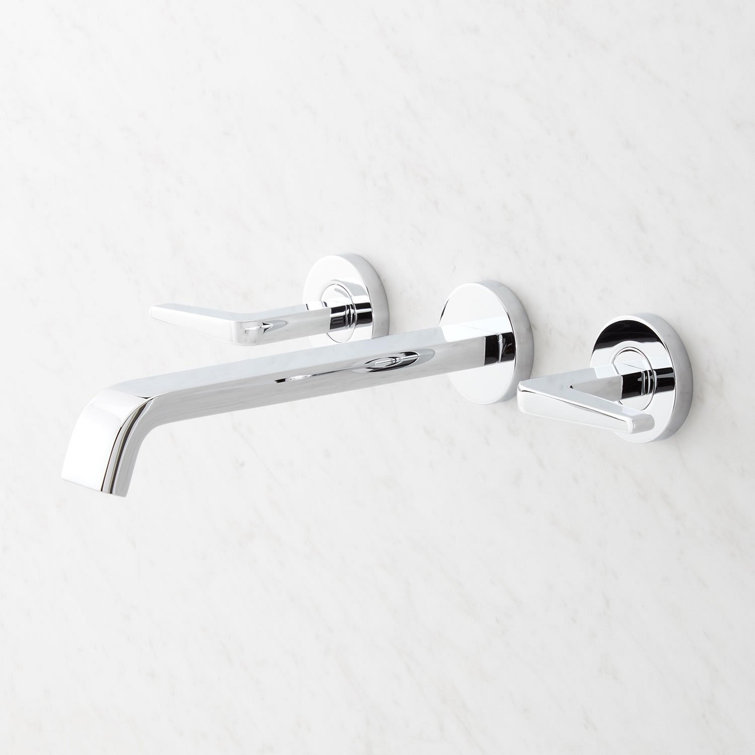 Chrome Wall Mounted Widespread Bathroom Faucet with Lever Handles