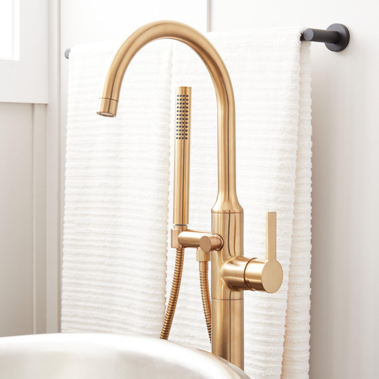 Brushed Gold Floor Mounted Bathtub Faucet with Handshower