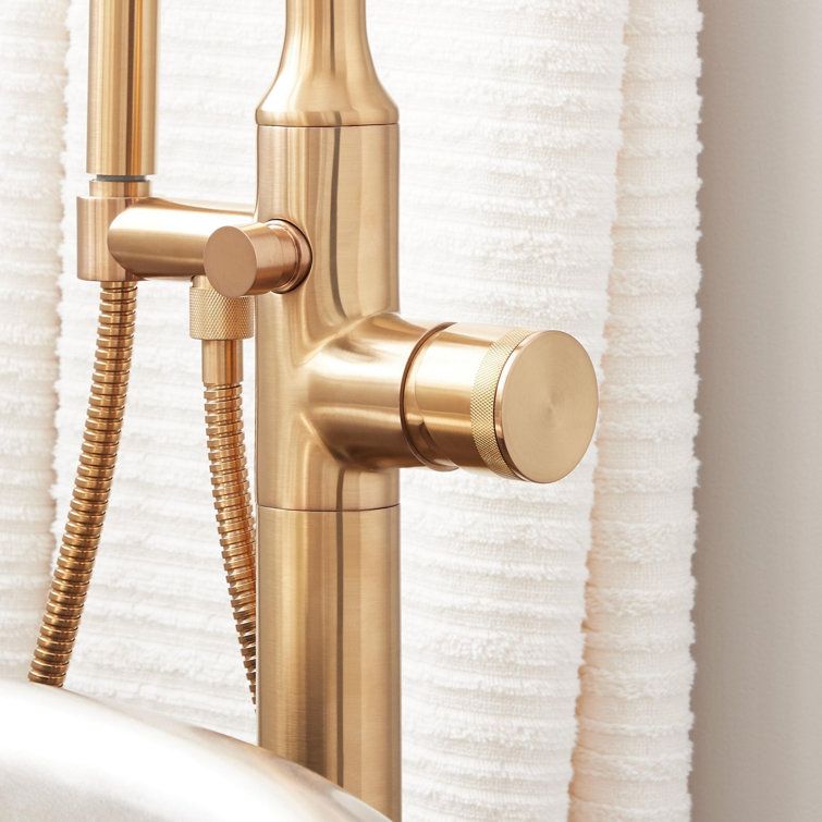 Brushed Gold Floor Mounted Bathtub Faucet with Handshower