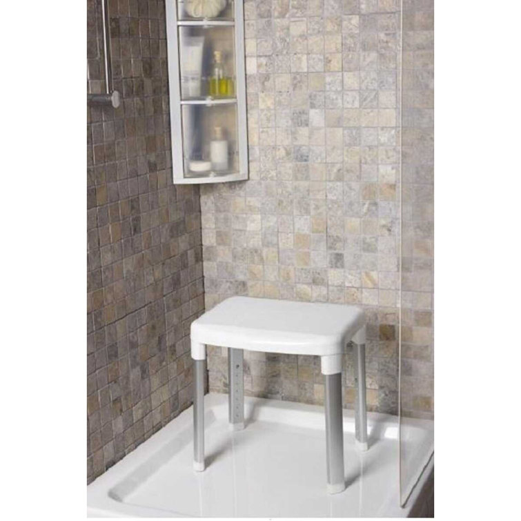 Adjustable White Plastic and Aluminum Shower Stool