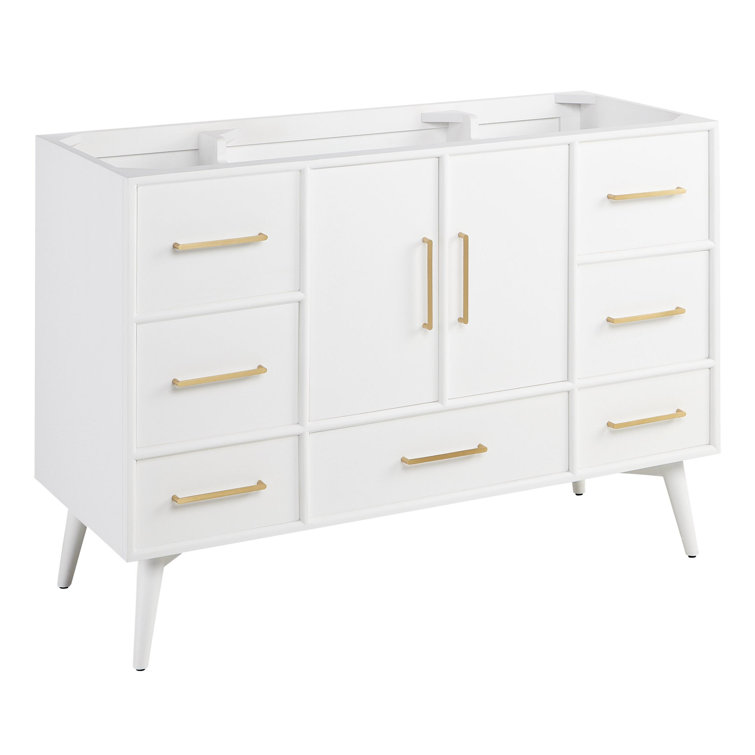 48" White Vanity with Carrara Marble Top and Brass Hardware