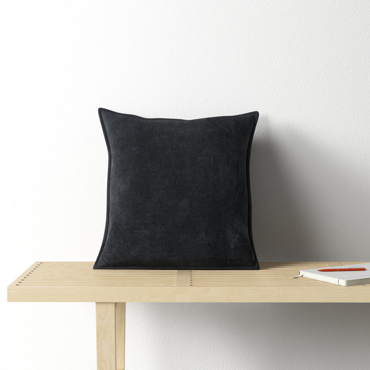 Edgar Black Cotton Square Throw Pillow with Flanged Edges