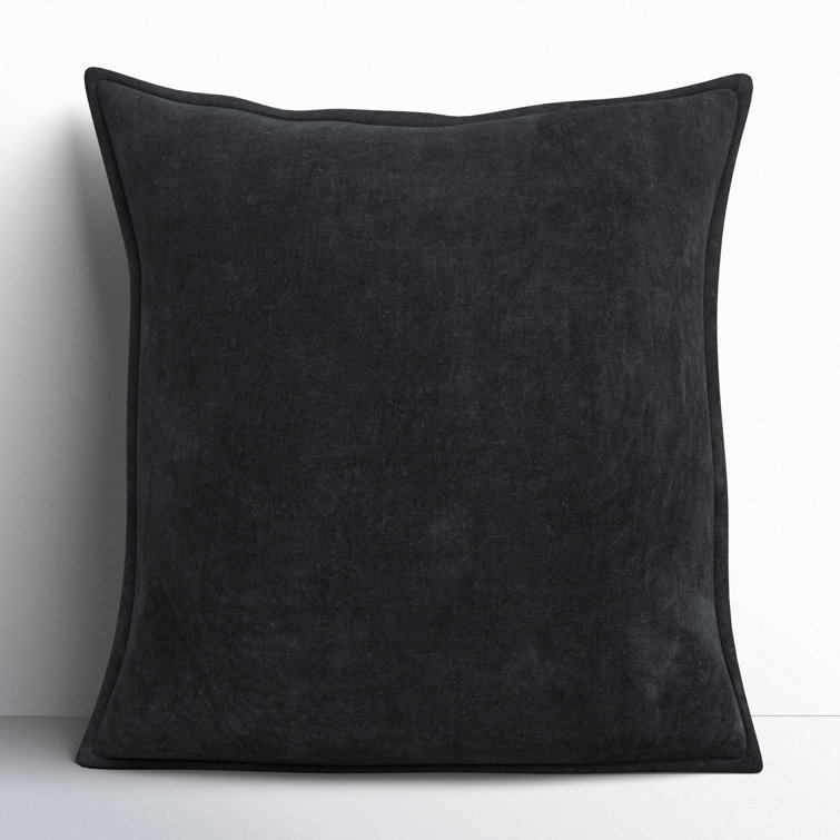 Edgar Black Cotton Square Throw Pillow with Flanged Edges