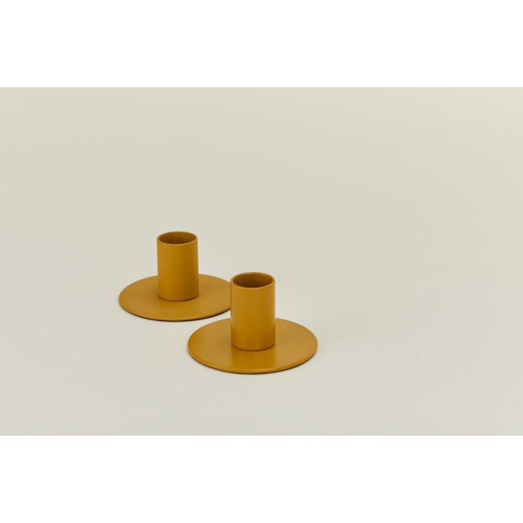 Mustard Stainless Steel Minimalist Candlestick Set of 2