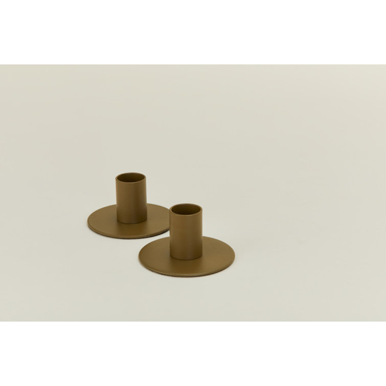 Olive Stainless Steel Minimalist Tabletop Candlestick Set