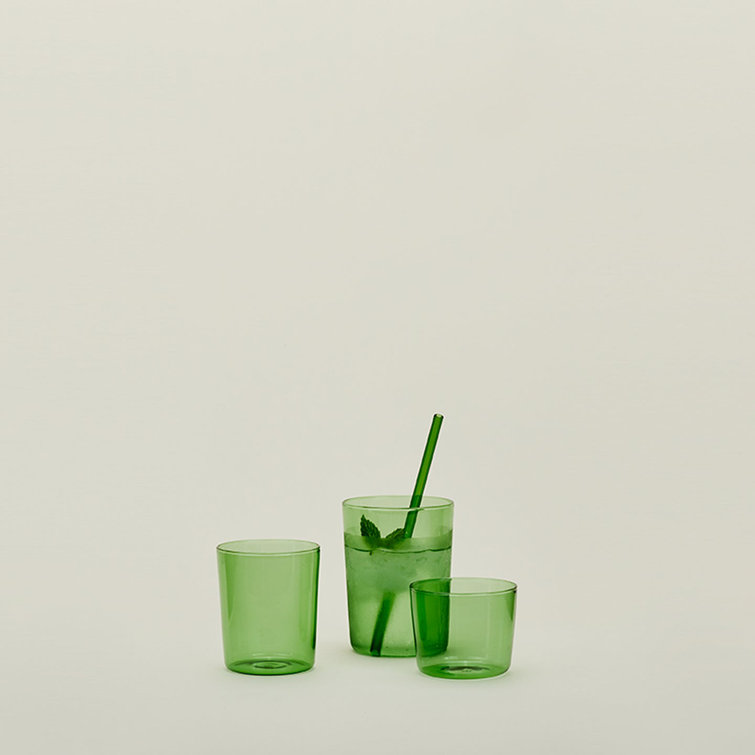 Large Olive Green Glass Drinking Set - 20 oz, Microwave and Dishwasher Safe
