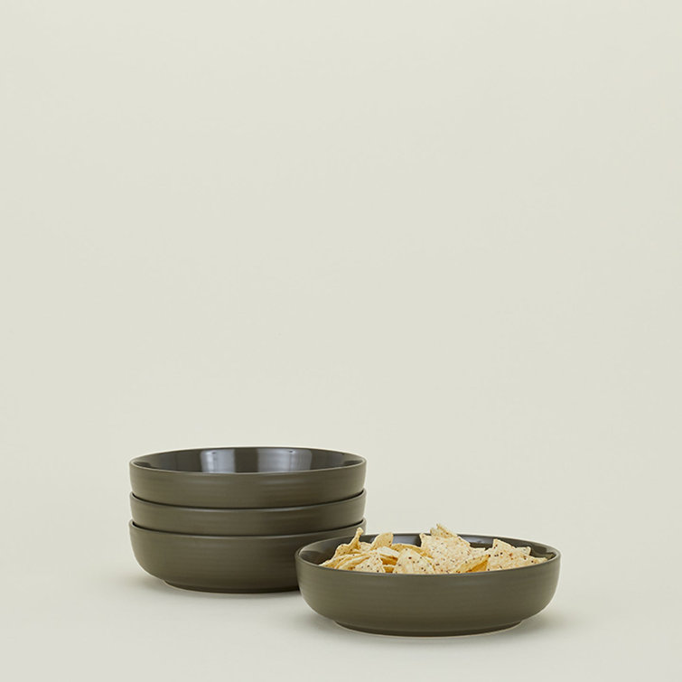 Olive Ceramic Microwave Safe Pasta Serving Bowls - Set of 4