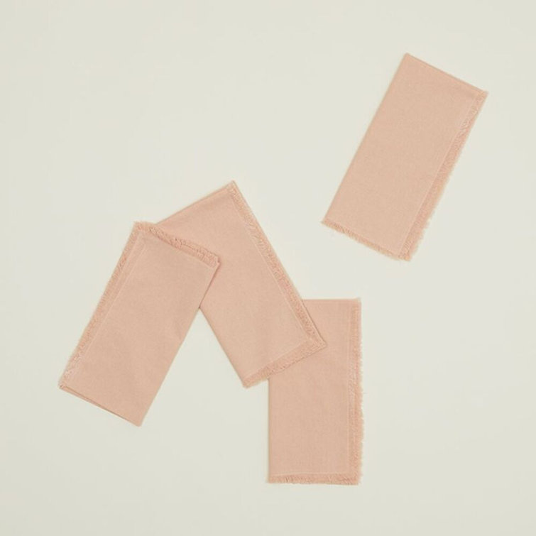 Blush Cotton Square Dinner Napkin Set with Fringed Edges