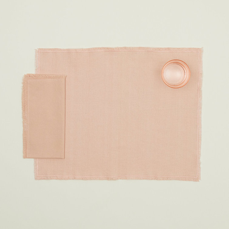 Blush Cotton Square Dinner Napkin Set with Fringed Edges