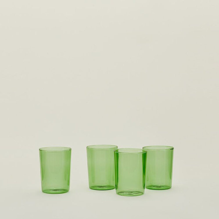 Large Olive Green Glass Drinking Set - 20 oz, Microwave and Dishwasher Safe