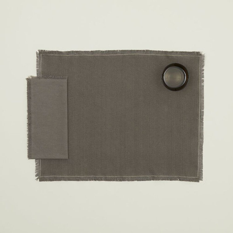 Dark Gray Cotton Fringed Edge Placemats - Set of 4