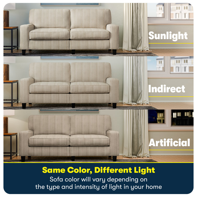 Beige Leather 61" Track Arm Loveseat with Pillow Back