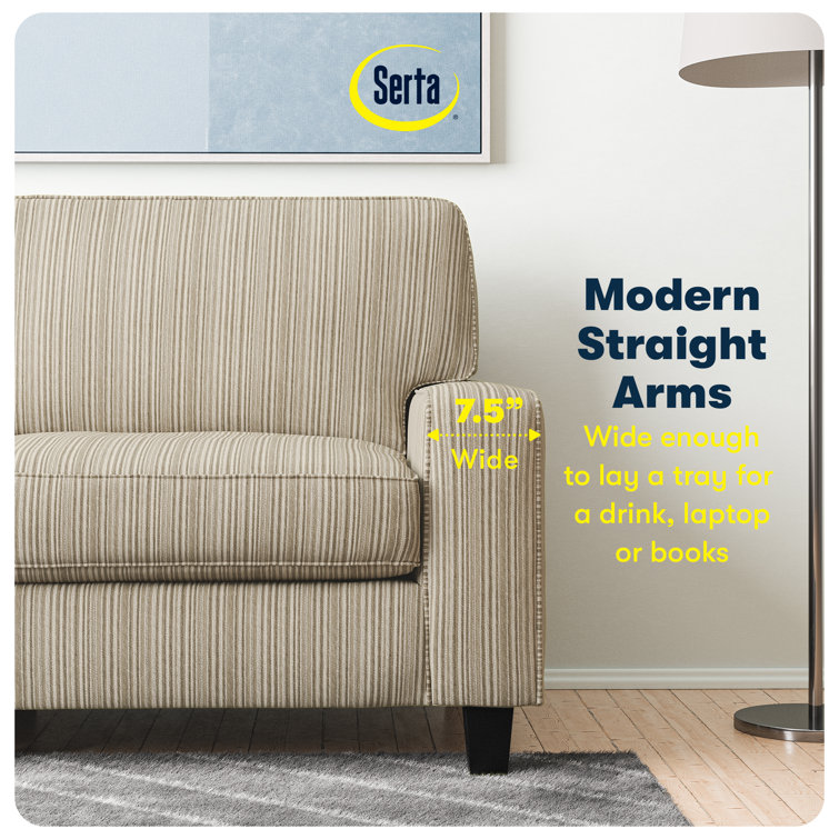 Beige Leather 61" Track Arm Loveseat with Pillow Back