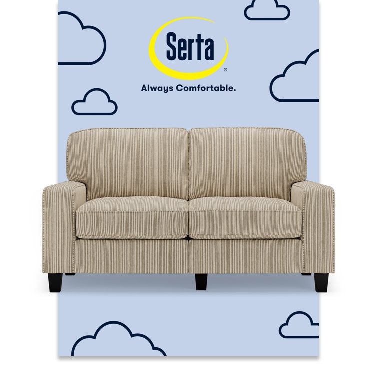 Beige Leather 61" Track Arm Loveseat with Pillow Back