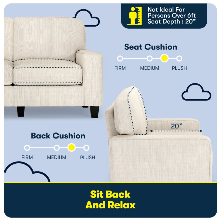 Beige Leather Track Arm Loveseat with Pillow Back