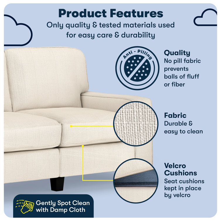 Beige Leather Track Arm Loveseat with Pillow Back