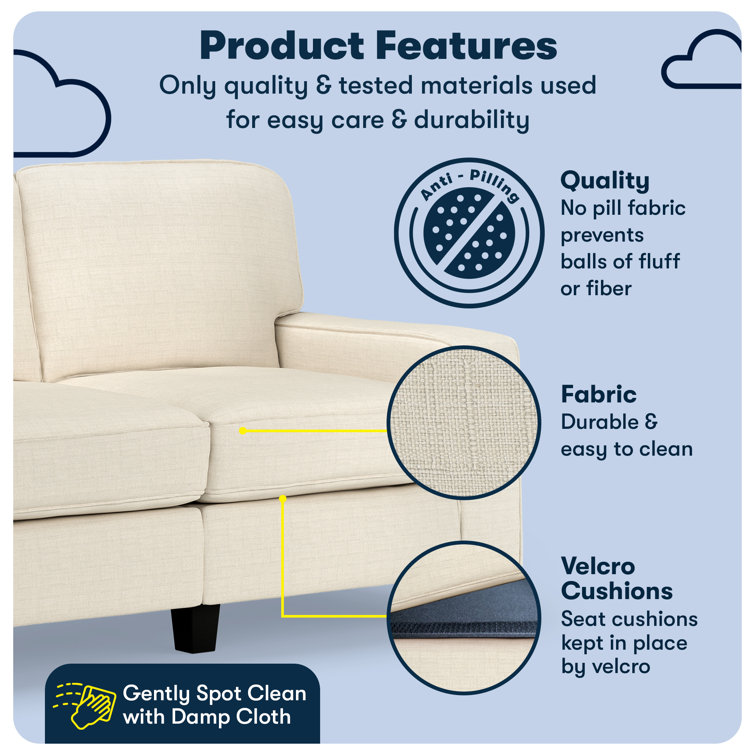 Buttercream Fabric Track Arm Loveseat with Removable Cushions