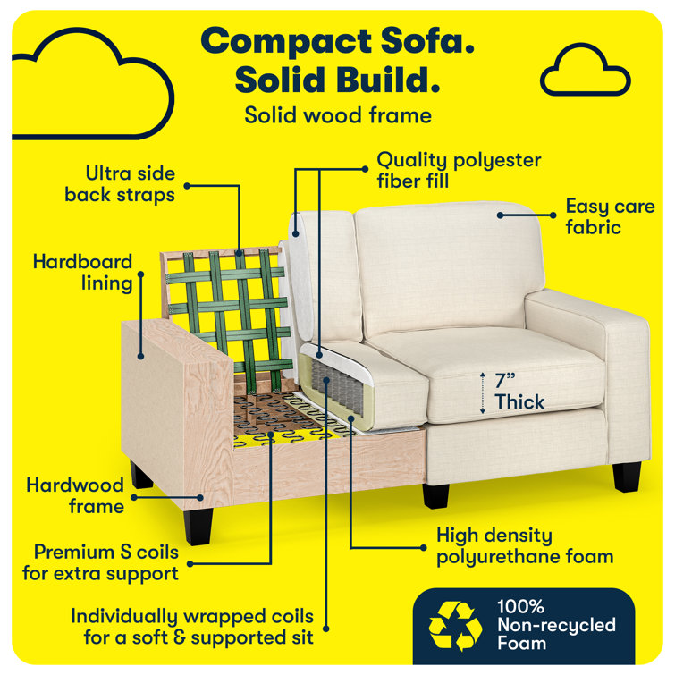 Buttercream Fabric Track Arm Loveseat with Removable Cushions