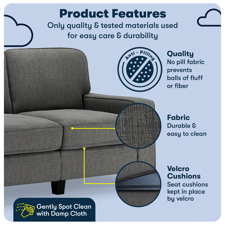 Gray Microfiber Track Arm Loveseat with Removable Cushions