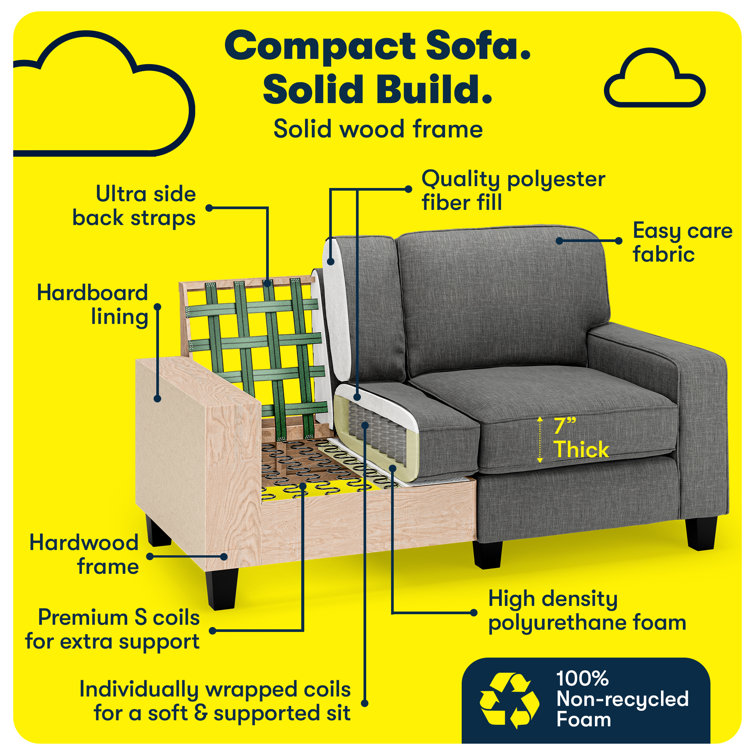 Gray Microfiber Track Arm Loveseat with Removable Cushions