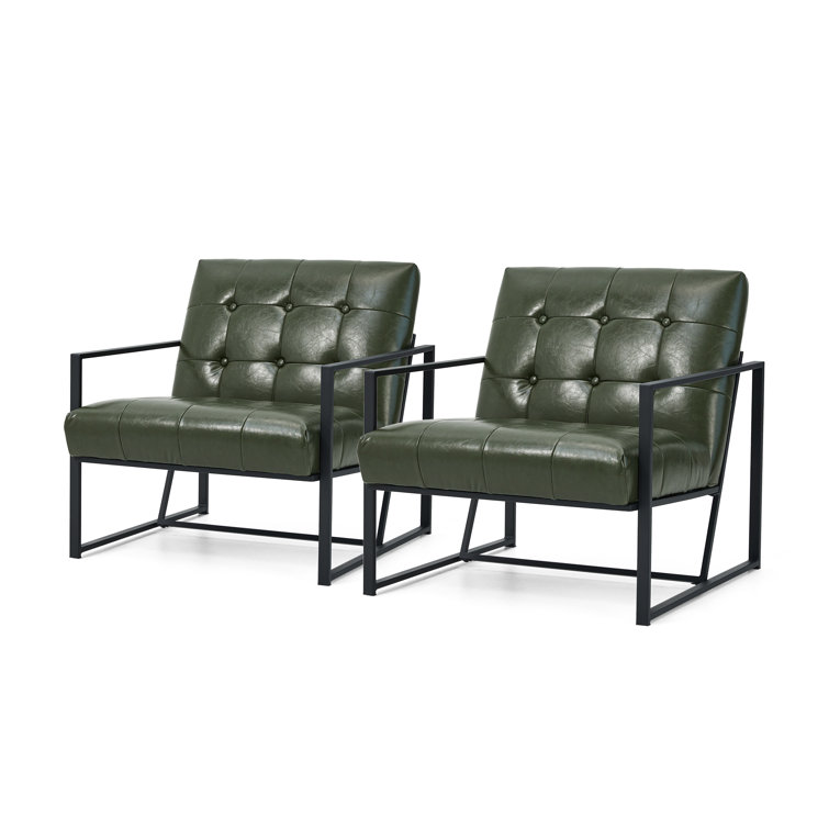 Hunter Green Faux Leather and Chrome Accent Chair Set