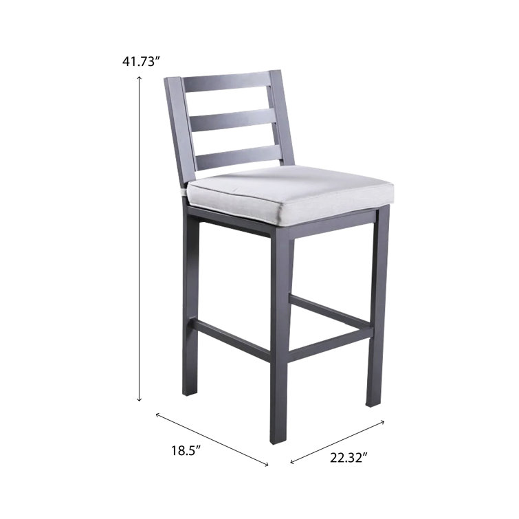 Powder Coated Pewter Aluminum Outdoor Bar Stool with Silver Cushion