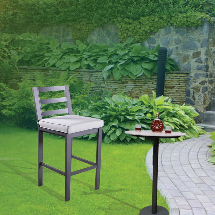 Powder Coated Pewter Aluminum Outdoor Bar Stool with Silver Cushion