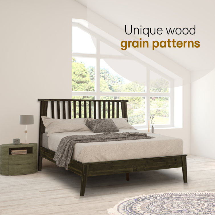 Mocha Queen Solid Wood Bed Frame with Slatted Headboard