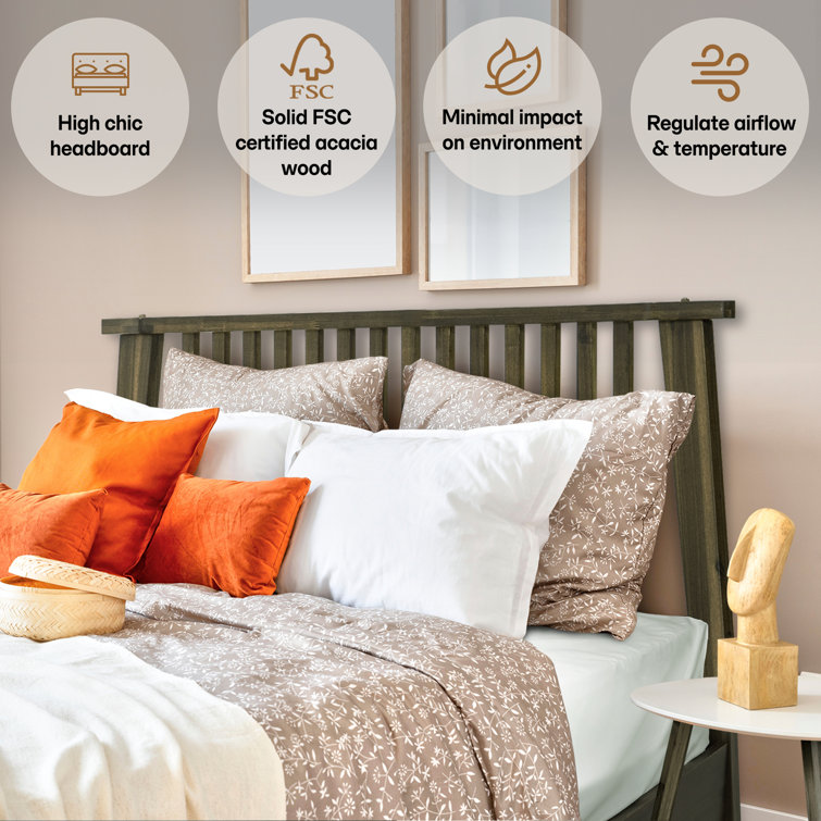 Mocha Queen Solid Wood Bed Frame with Slatted Headboard