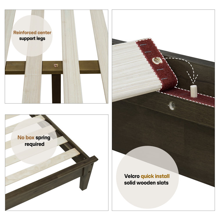 Mocha Queen Solid Wood Bed Frame with Slatted Headboard