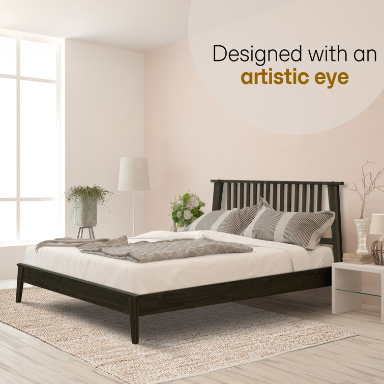 Mocha Queen Solid Wood Bed Frame with Slatted Headboard