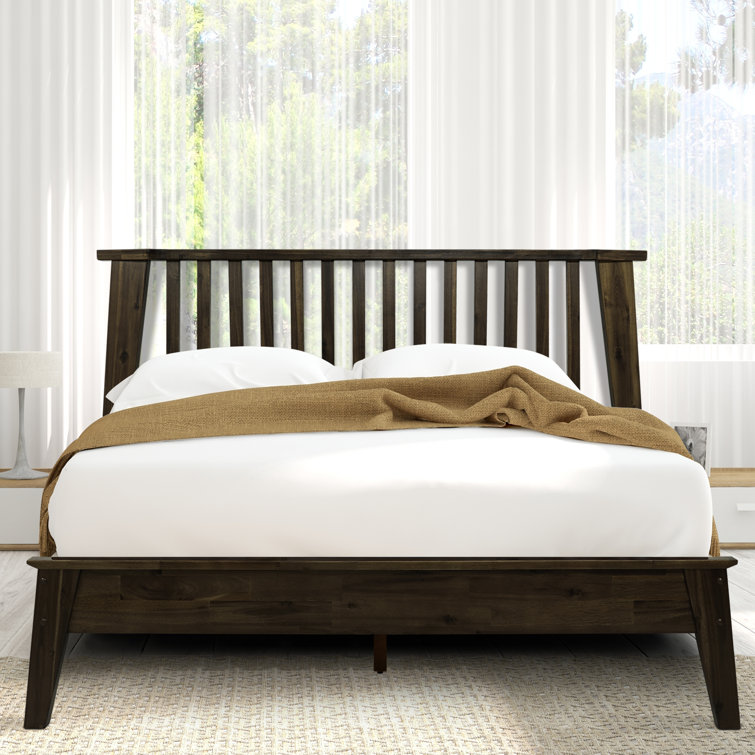 Mocha Queen Solid Wood Bed Frame with Slatted Headboard