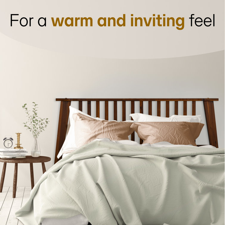 Queen Chocolate Acacia Wood Platform Bed Frame with Slatted Headboard