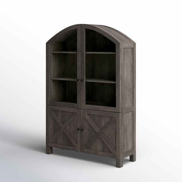 Gray Mango Wood Farmhouse Dining Cabinet with Glass Doors