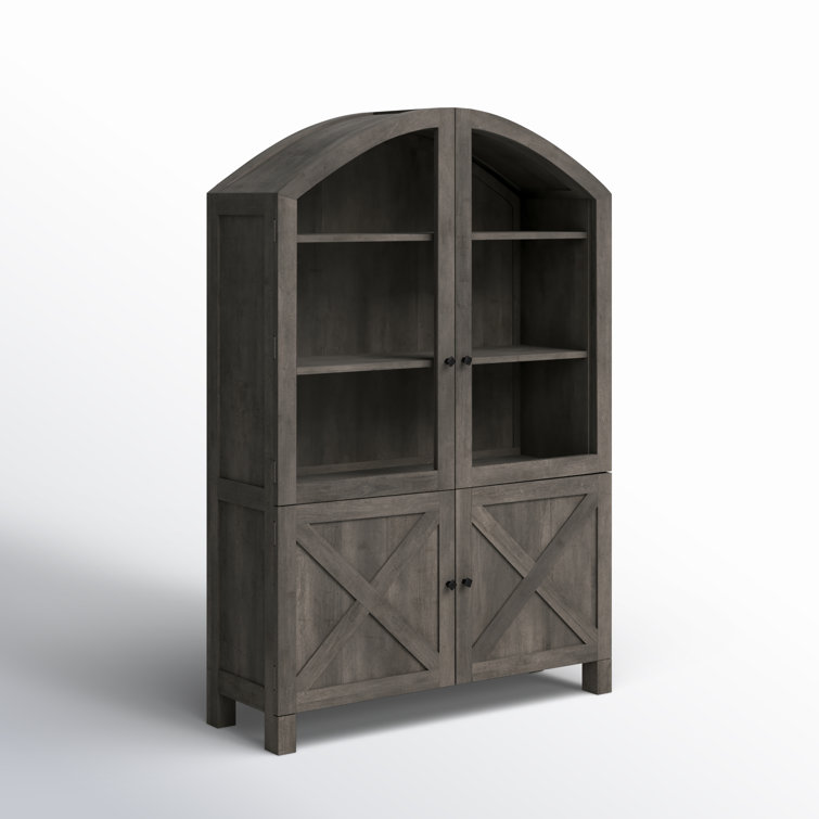 Gray Mango Wood Farmhouse Dining Cabinet with Glass Doors