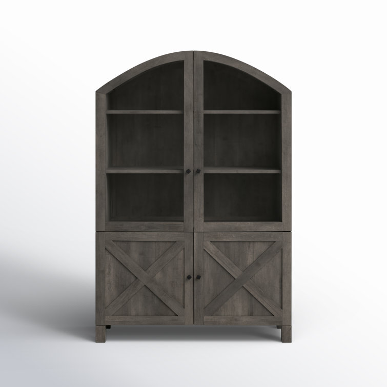 Gray Mango Wood Farmhouse Dining Cabinet with Glass Doors