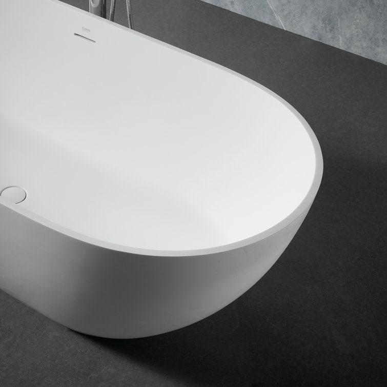 59" White Acrylic Freestanding Soaking Bathtub with Drain